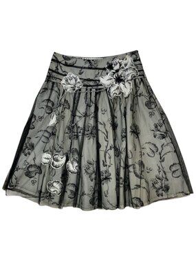 B. Young Malena Skirt 38 M Black Floral Sheer Overlay Whimsigoth